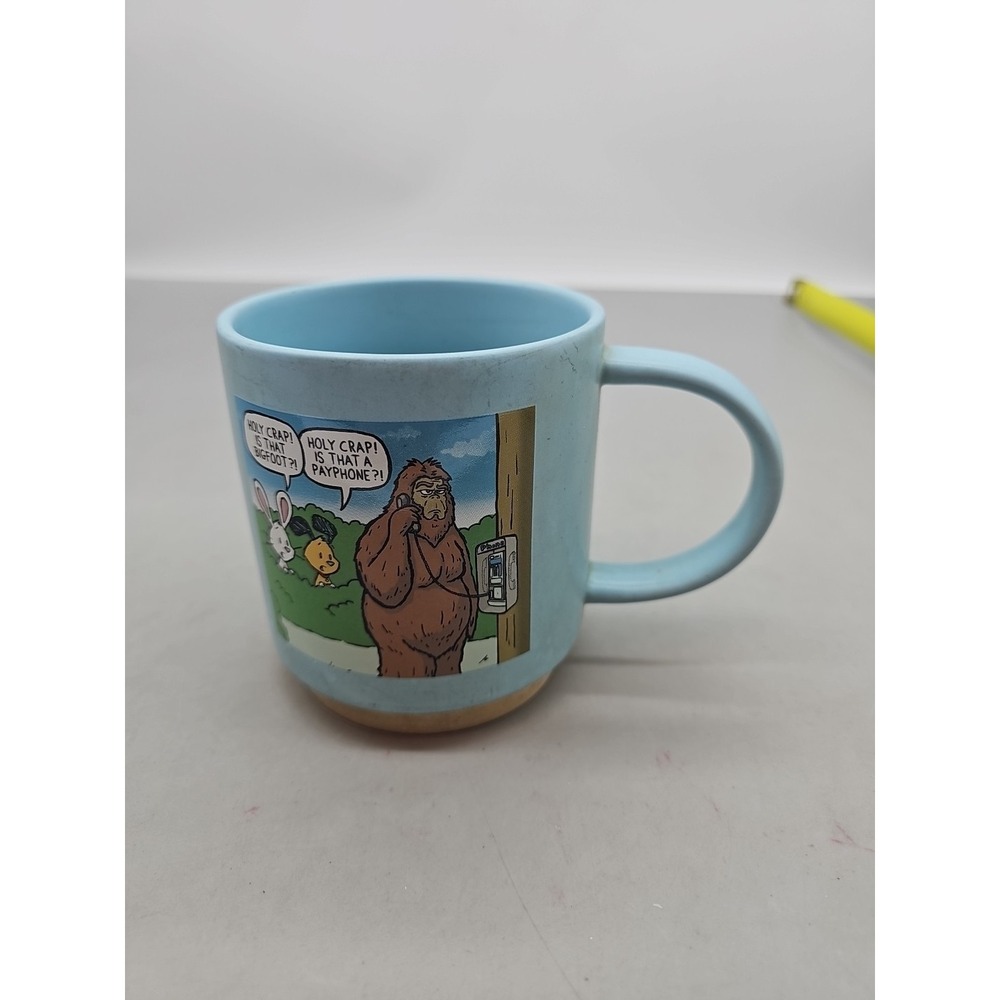 Funny Hallmark Shoebox Mug▪︎ Chuck & Beans (Rabbit Dog) Bigfoot Using Payphone